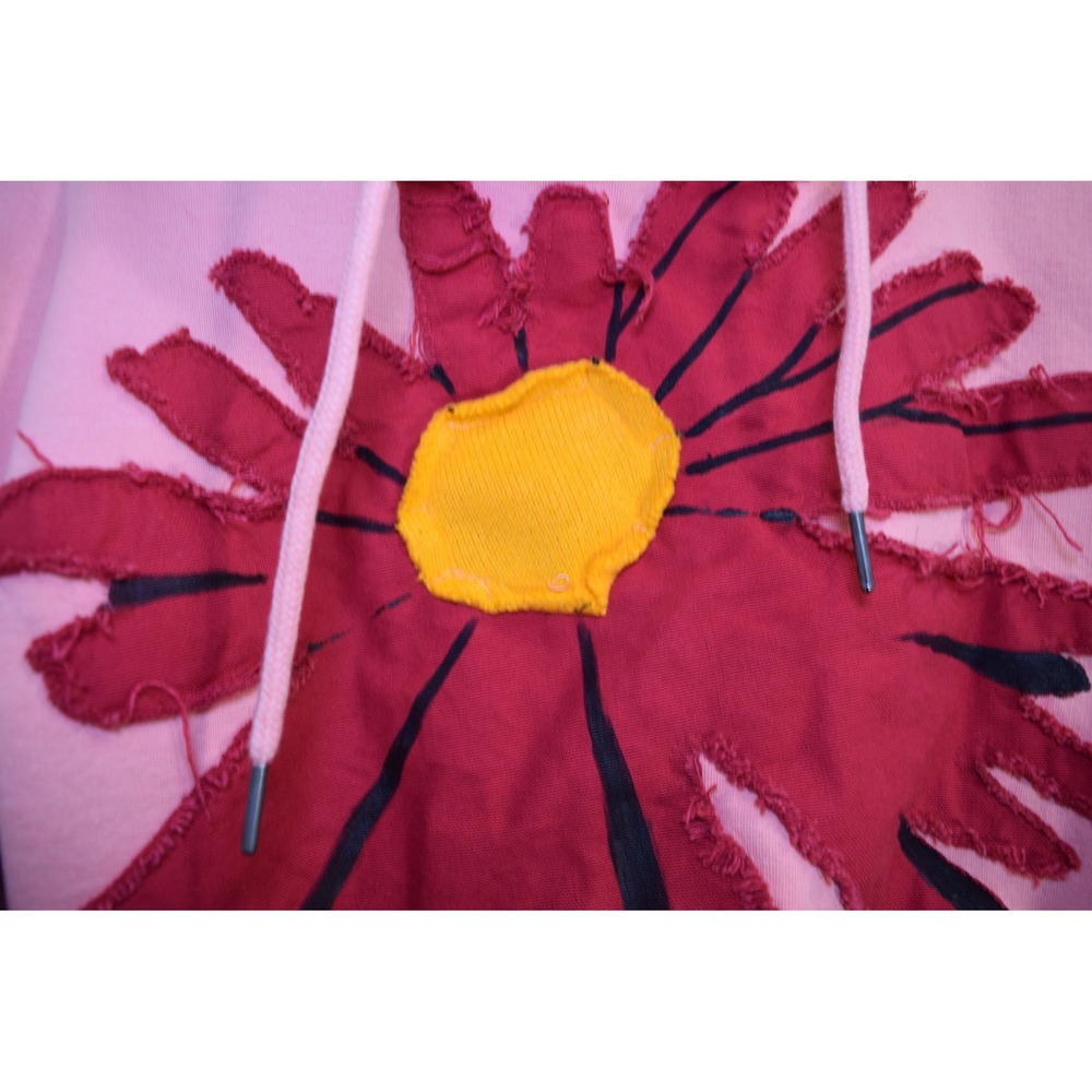 Rare Streetwear FLAMANTI Sewn Red Daisy Hoodie Sweatshirt MENS L Pink Salmon - Picture 4 of 16